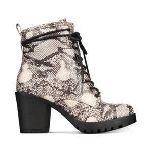 ⭐️ZIGI SOHO Gray Snakeskin Lace-Up Padded Kourtlan Round Toe Block Heel Booties